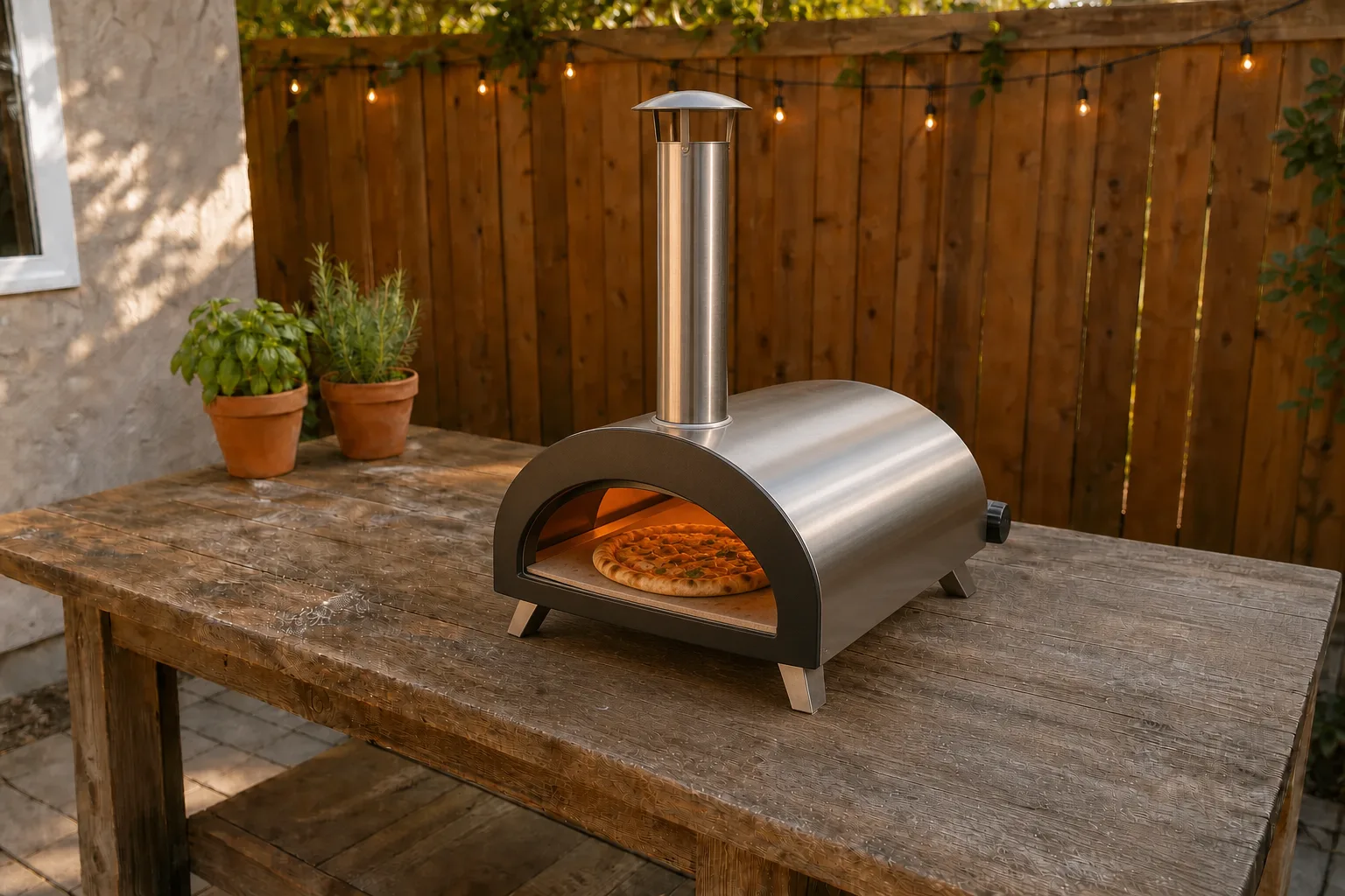 Editorial image representing Alfa Moderno Portable Gas Pizza Oven in use