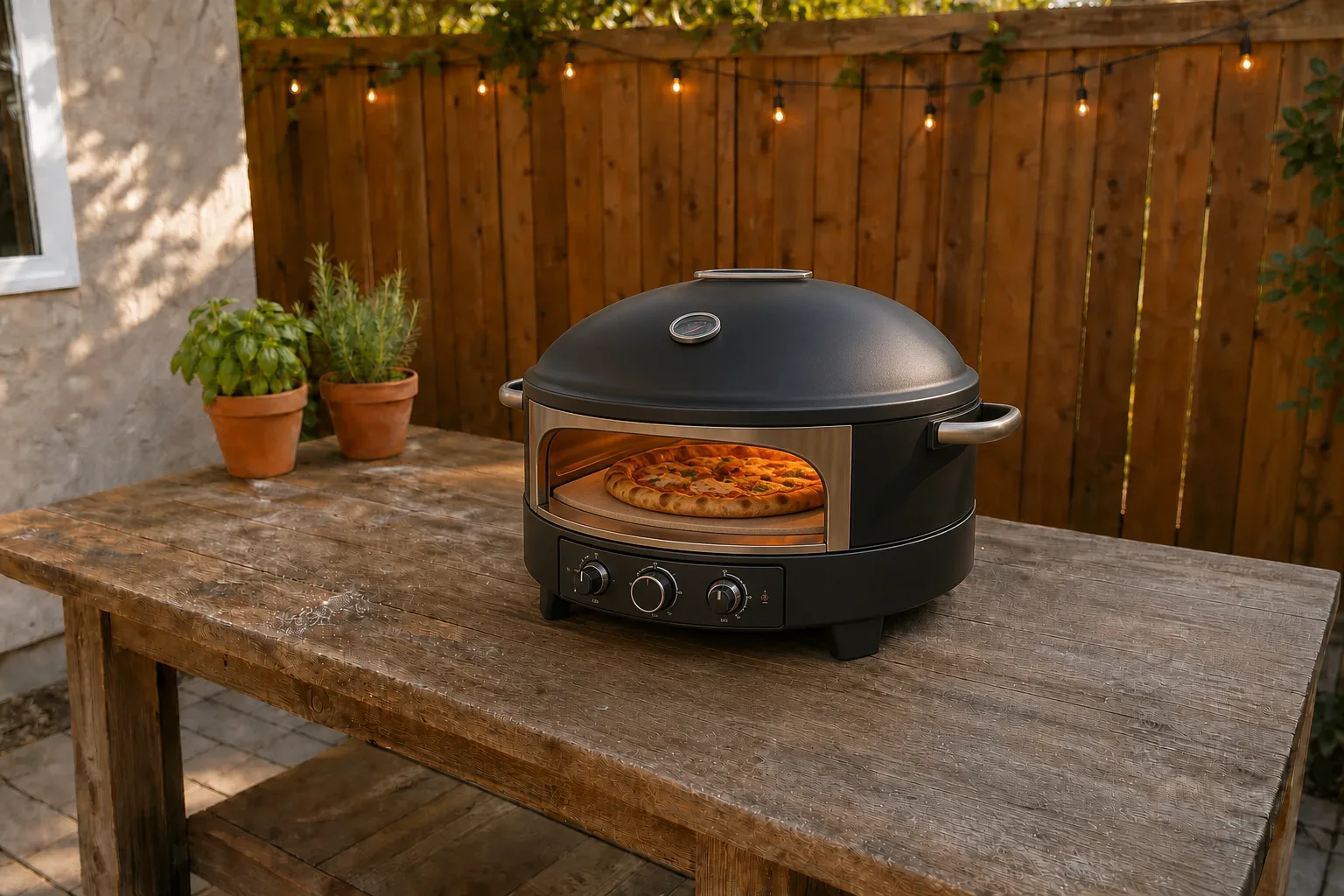 Editorial image representing Cuisinart 3-in-1 Pizza Oven Plus in use