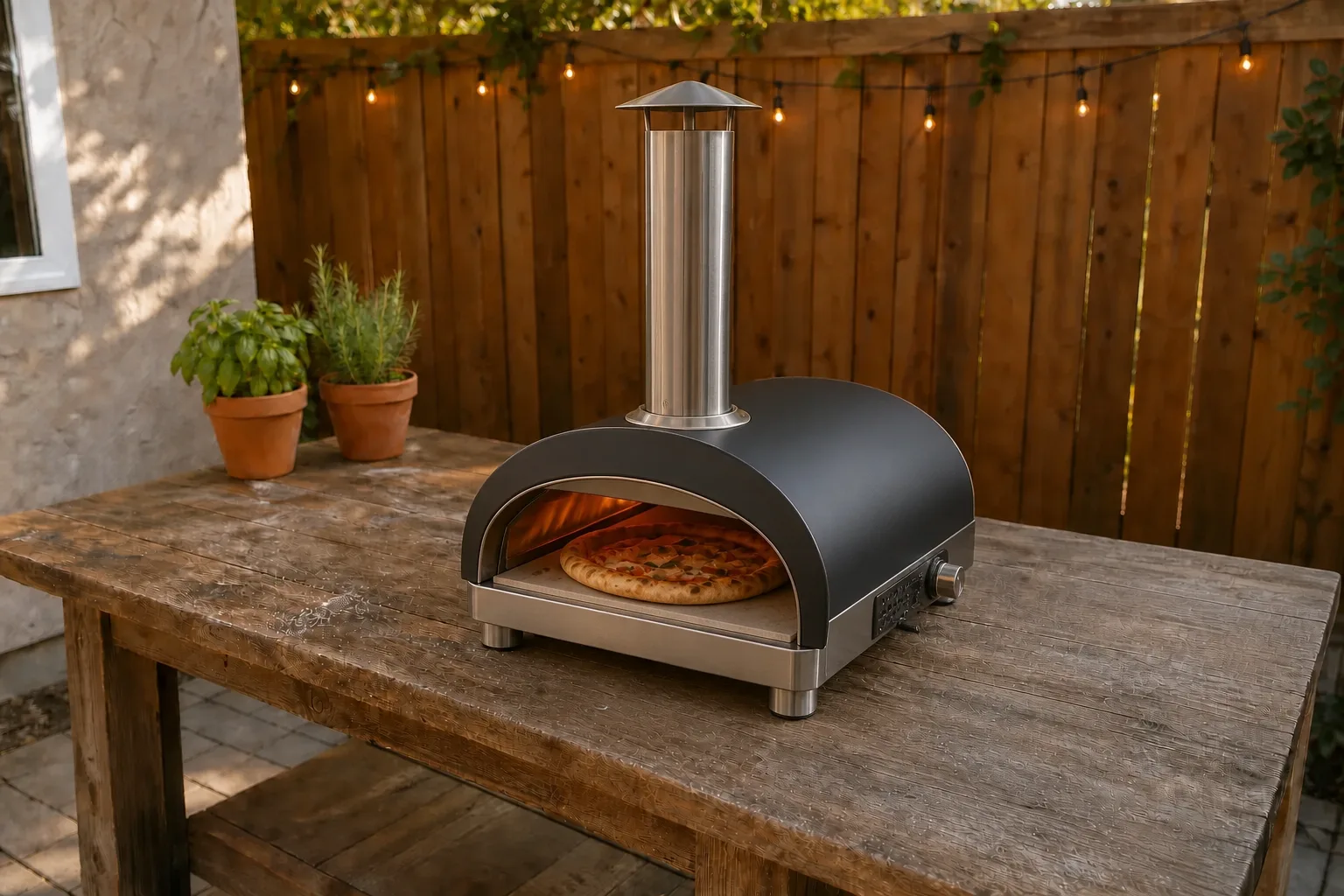 Editorial image representing Tucci Napoli Portable Gas Pizza Oven in use